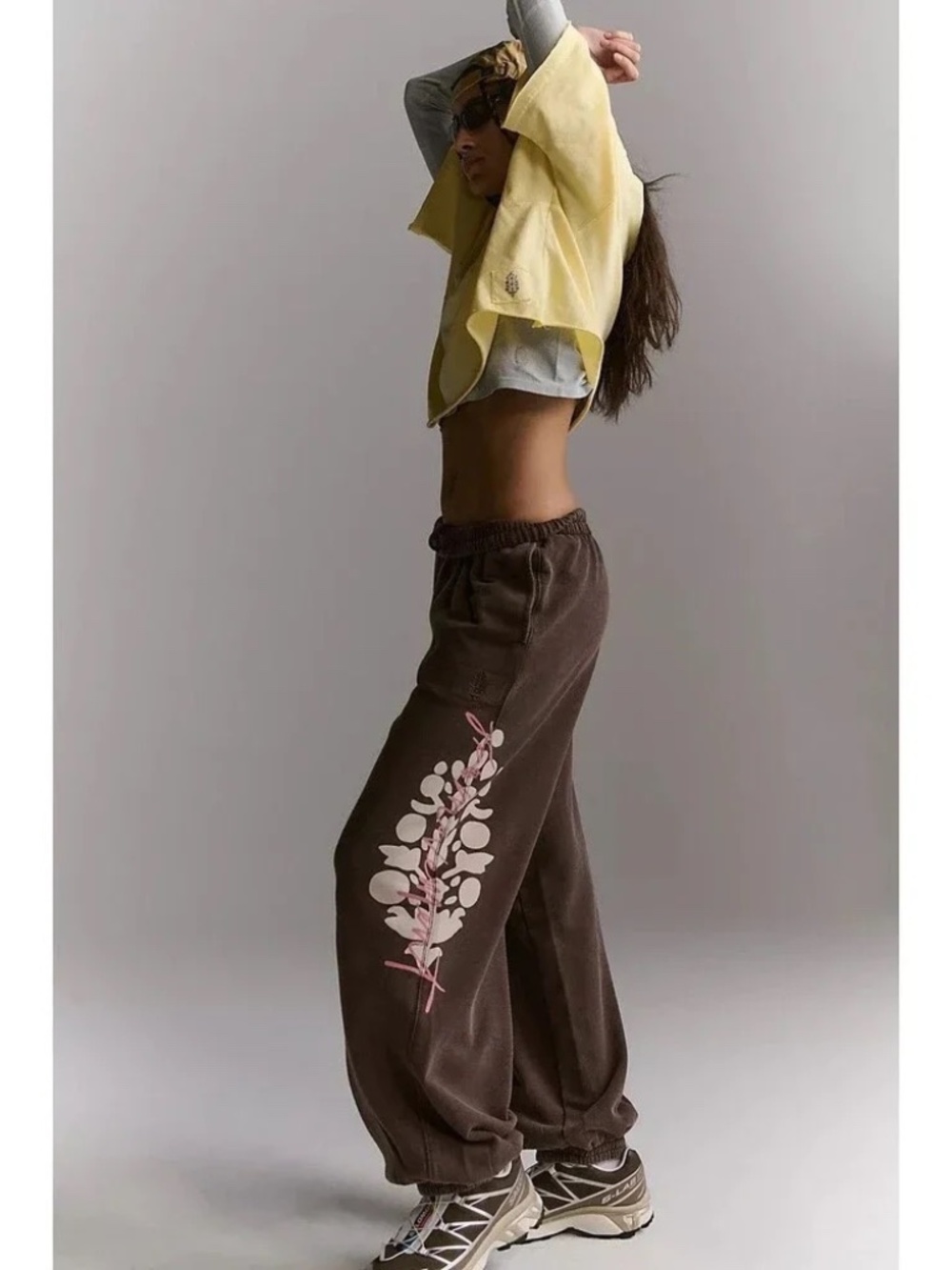 FREE PEOPLE FP MOVEMENT ALL STAR GRAPHIC PRINT PANTS IN COCOA COMBO